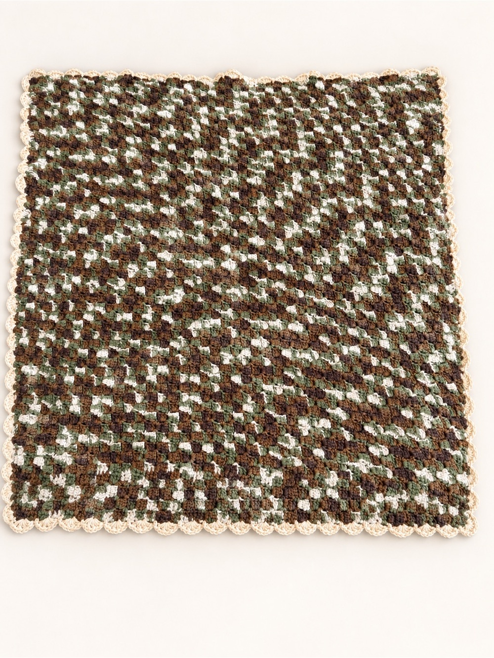 Handmade Crochet Throw Blanket Brown Sage Green Cream